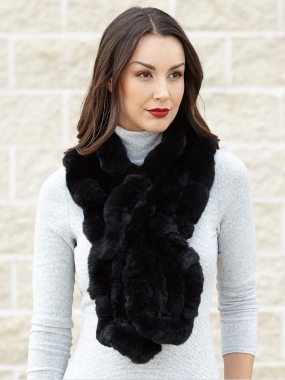 Black Faux Fur Wrap Scarf - Elegant Winter Accessory